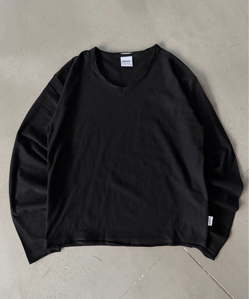WISH FOR EVER(ウィッシュフォーエバー)の「ASSORT SLAB CROPPED COMPACT V NECK LONG SLEEVE/アソートスラブクロップドコンパクトVネックロングスリーブ(Tシャツ/カットソー・メンズ・ネイビー系/ネイビー/ブラック/ホワイト/チャコールグレー×ブラック/ブラウン/ワインレッド・SMALL/MEDIUM/LARGE)」の10枚目の写真