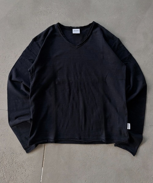 WISH FOR EVER(ウィッシュフォーエバー)の「ASSORT SLAB CROPPED COMPACT V NECK LONG SLEEVE/アソートスラブクロップドコンパクトVネックロングスリーブ(Tシャツ/カットソー・メンズ・ネイビー系/ネイビー/ブラック/ホワイト/チャコールグレー×ブラック/ブラウン/ワインレッド・SMALL/MEDIUM/LARGE)」の11枚目の写真