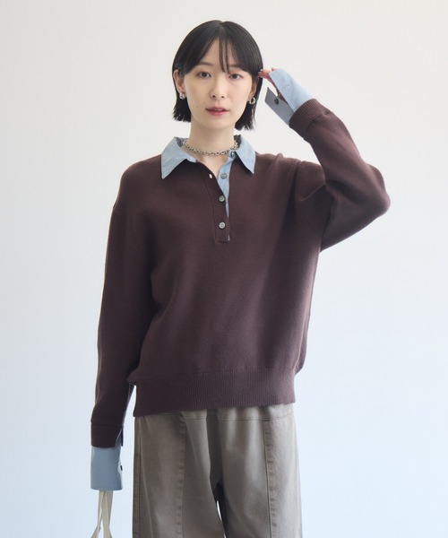 Paradise Picnic(パラダイスピクニック)の「cloche シャツレイヤード風ニット(ニット/セーター・レディース・ベージュ/ブラック/ブラウン・FREE)」の5枚目の写真