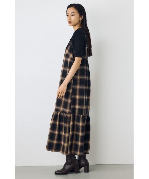 AZUL by moussy(アズールバイマウジー)の「【身長/骨格別着用画像あり】レースドッキングチェックキャミワンピース 秋服 冬服 レイヤード(ワンピース・レディース・ブラウン系その他/ブラック系その他・SMALL/MEDIUM)」の15枚目の写真
