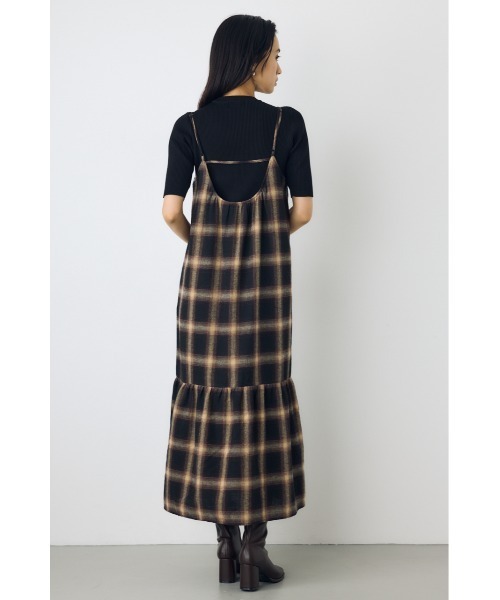 AZUL by moussy(アズールバイマウジー)の「【身長/骨格別着用画像あり】レースドッキングチェックキャミワンピース 秋服 冬服 レイヤード(ワンピース・レディース・ブラウン系その他/ブラック系その他・SMALL/MEDIUM)」の16枚目の写真