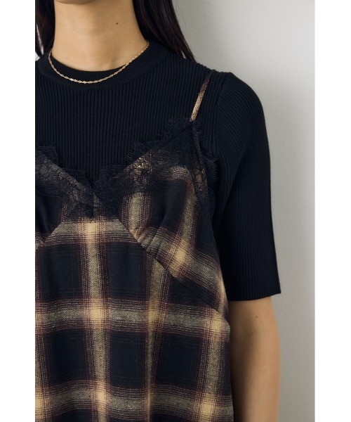 AZUL by moussy(アズールバイマウジー)の「【身長/骨格別着用画像あり】レースドッキングチェックキャミワンピース 秋服 冬服 レイヤード(ワンピース・レディース・ブラウン系その他/ブラック系その他・SMALL/MEDIUM)」の17枚目の写真