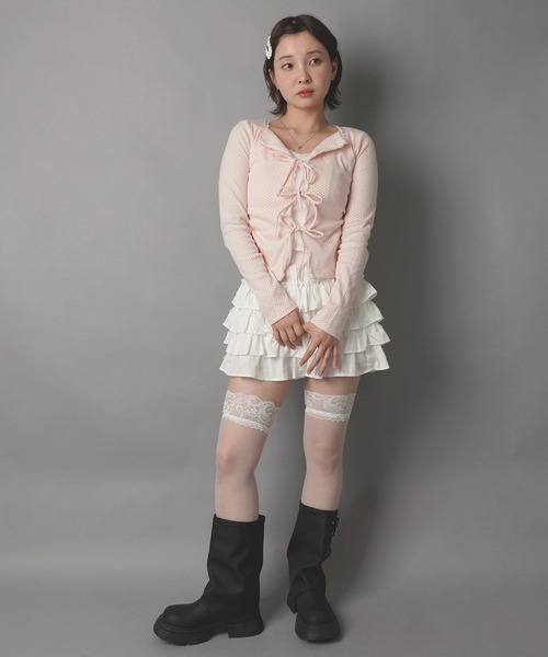 SPINNS(スピンズ)の「レイヤード風長袖カットソー/リボン/ドット/韓国ガーリー(Tシャツ/カットソー・レディース・ネイビー系1/アイボリー系1/ピンク系1・ONESIZE)」の7枚目の写真