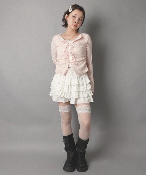 SPINNS(スピンズ)の「レイヤード風長袖カットソー/リボン/ドット/韓国ガーリー(Tシャツ/カットソー・レディース・ネイビー系1/アイボリー系1/ピンク系1・ONESIZE)」の10枚目の写真