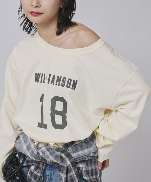 journal standard L'essage(ジャーナルスタンダードレサージュ)の「JANE SMITH*DICKIES*L'ESSAGE 別注ONE SHOULDERカットソー(Tシャツ/カットソー・レディース・エンジ/ブラック系その他/アイボリー/ライトグレー・FREE)」の3枚目の写真