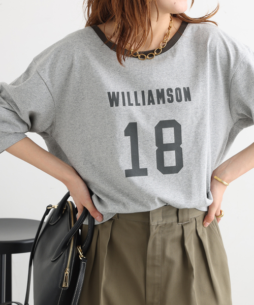 journal standard L'essage(ジャーナルスタンダードレサージュ)の「JANE SMITH*DICKIES*L'ESSAGE 別注ONE SHOULDERカットソー(Tシャツ/カットソー・レディース・エンジ/ブラック系その他/アイボリー/ライトグレー・FREE)」の1枚目の写真