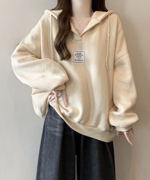 center i(センターアイ)の「オーバーサイズ フード付きプルオーバーパーカー(パーカー・レディース・アイボリー/グレー/ブラック・FREE)」の5枚目の写真