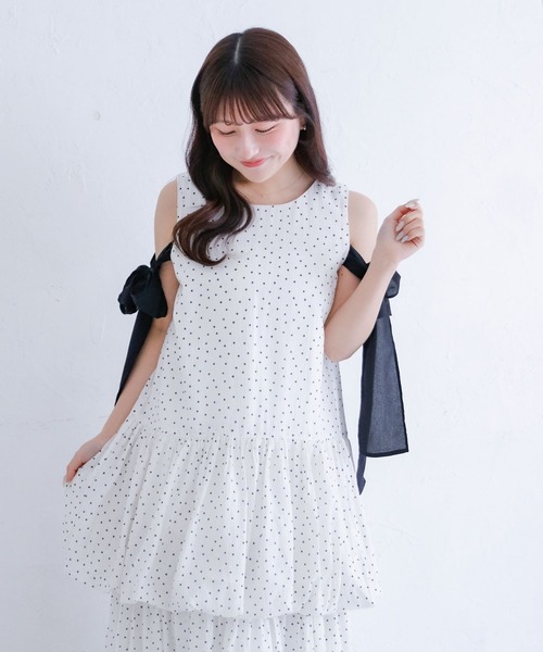 umm.clair（ウムクレール）の「Shoulder Ribbon Balloon One-Piece（ワンピース・レディース・ブラック×ホワイト/ホワイト×ブラック/ホワイト・FREE）」の7枚目の写真