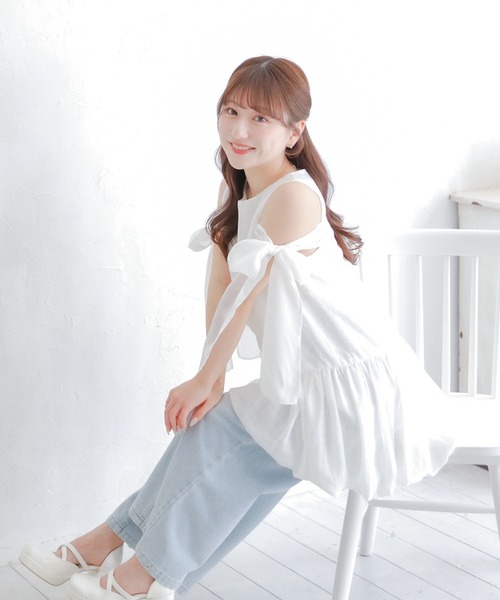 umm.clair（ウムクレール）の「Shoulder Ribbon Balloon One-Piece（ワンピース・レディース・ブラック×ホワイト/ホワイト×ブラック/ホワイト・FREE）」の6枚目の写真