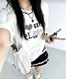 Y2K 韓国風 レタリングプリント ワンショルダー スリムフィット Tシャツ