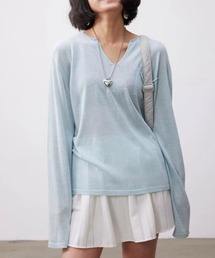 Vネックリネンテンセル長袖Tシャツ