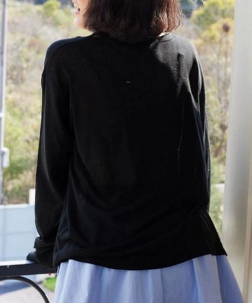 FLINEA(フリネア)の「Vネックリネンテンセル長袖Tシャツ(Tシャツ/カットソー・レディース・ライトブルー/ブラック/アイボリー・FREE)」の6枚目の写真