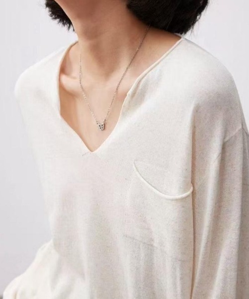 FLINEA(フリネア)の「Vネックリネンテンセル長袖Tシャツ(Tシャツ/カットソー・レディース・ライトブルー/ブラック/アイボリー・FREE)」の7枚目の写真