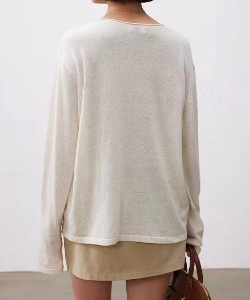 FLINEA(フリネア)の「Vネックリネンテンセル長袖Tシャツ(Tシャツ/カットソー・レディース・ライトブルー/ブラック/アイボリー・FREE)」の9枚目の写真