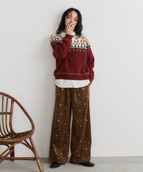 Unitage（ユニテージ）の「刺繍コーデュロイワイドパンツ（その他パンツ・レディース・ブラウン/アイボリー・FREE）」の8枚目の写真