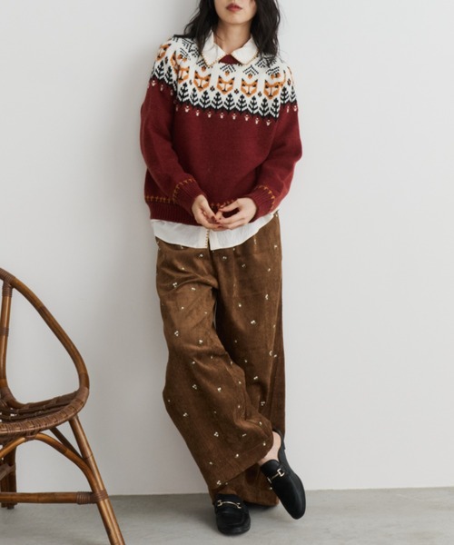 Unitage（ユニテージ）の「刺繍コーデュロイワイドパンツ（その他パンツ・レディース・ブラウン/アイボリー・FREE）」の9枚目の写真