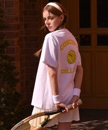 テニスボールクルーネックホワイト半袖Tシャツ[男女共用]
