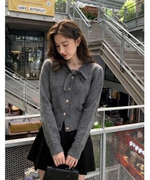 リボンタイニットトップス/レディース きれいめ オフィスカジュアル 韓国ファッション