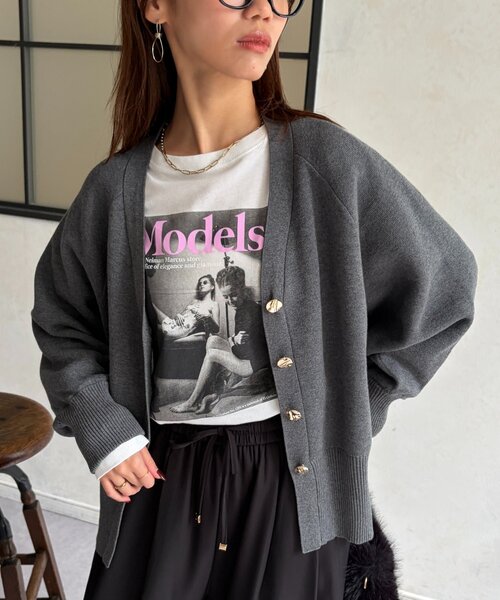 Chez toi(シェトワ)の「【ハンドウォッシャブル】スウェットライクコクーンカーディガン(カーディガン/ボレロ・レディース・ライム/ピンク/グレー/ブラック・FREE)」の14枚目の写真