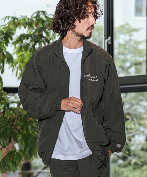 mj12037-cursive embroidery cotton-like nylon jacket スタンドカラー