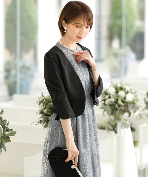 PourVous(プールヴー)の「美人度上げるラウンド ペプラム ボレロ 結婚式対応 オケージョン (ノーカラージャケット・レディース・ベージュ/ブラック・XL/L/M/XXL)」の10枚目の写真