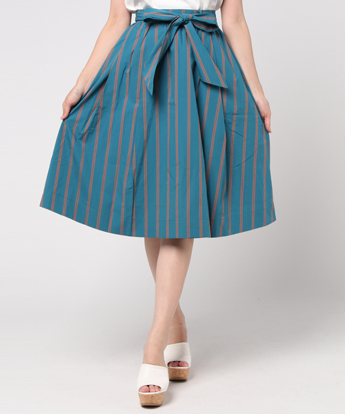 mysty woman（ミスティウーマン）の「ダブルストライプ柄フレアスカート（スカート・レディース・イエロー系その他/ブルー系その他/ホワイト系その他・FREE）」の2枚目の写真