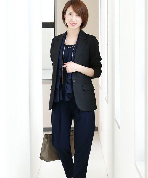 PourVous（プールヴー）の「タイト フォーマル 大きいサイズ ロング丈&ケープ セットアップ 結婚式対応 オケージョンドレス パーティー パンツドレス お呼ばれ 七五三 ママ お宮参り 学校行事 二次会 成人式 （パンツドレス・レディース・ブラック/ネイビー・4L/XL/M/L/XXL/S）」の19枚目の写真