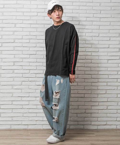 MinoriTY（マイノリティ）の「袖ラインロングスリーブTシャツ ロンT カットソー ヒョウ柄 レオパード（Tシャツ/カットソー・メンズ・ホワイト×ブラック/ホワイト系その他/ブラック系その他/ブラック×レッド/ホワイト×レッド・M/L）」の10枚目の写真