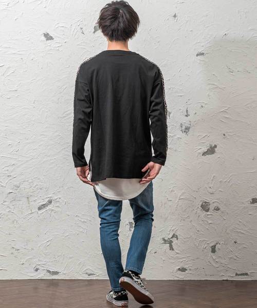 MinoriTY（マイノリティ）の「袖ラインロングスリーブTシャツ ロンT カットソー ヒョウ柄 レオパード（Tシャツ/カットソー・メンズ・ホワイト×ブラック/ホワイト系その他/ブラック系その他/ブラック×レッド/ホワイト×レッド・M/L）」の17枚目の写真