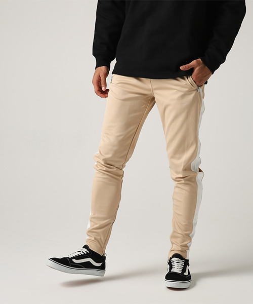 AZUL by moussy（アズールバイマウジー）の「サイドラインエステルジャージ裾ZIPパンツ（その他パンツ・メンズ・ブラック/ベージュ・SMALL/MEDIUM/LARGE）」の4枚目の写真