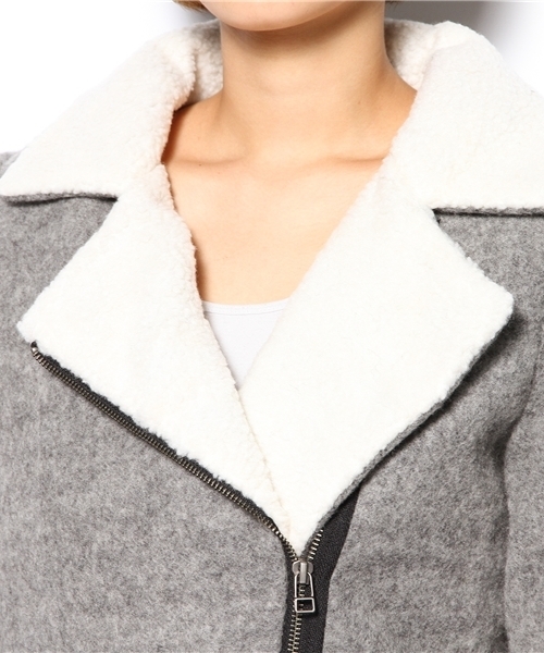 DISCOAT(ディスコート)の「【Discoat】スライバー衿ボアライダースコート(その他アウター・レディース・グレー/ブラック・フリ-)」の6枚目の写真