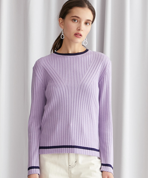 STUDIOUS（ステュディオス）の「【STUDIOUS】リブ パターンクルーネックニット（ニット/セーター・レディース・ベージュ/パープル/ネイビー/マスタード・FREE）」の3枚目の写真