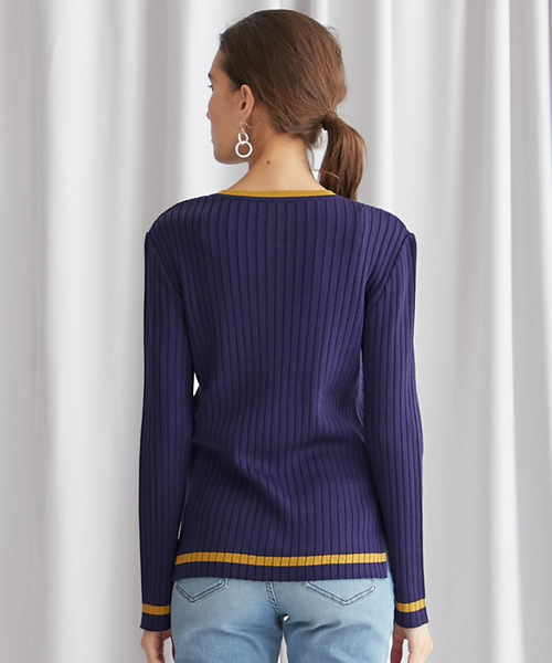 STUDIOUS（ステュディオス）の「【STUDIOUS】リブ パターンクルーネックニット（ニット/セーター・レディース・ベージュ/パープル/ネイビー/マスタード・FREE）」の15枚目の写真