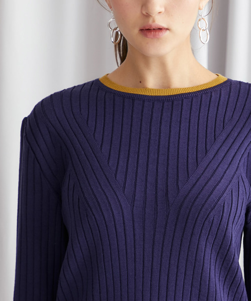 STUDIOUS（ステュディオス）の「【STUDIOUS】リブ パターンクルーネックニット（ニット/セーター・レディース・ベージュ/パープル/ネイビー/マスタード・FREE）」の16枚目の写真