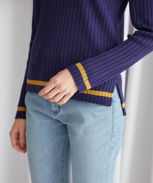 STUDIOUS（ステュディオス）の「【STUDIOUS】リブ パターンクルーネックニット（ニット/セーター・レディース・ベージュ/パープル/ネイビー/マスタード・FREE）」の17枚目の写真