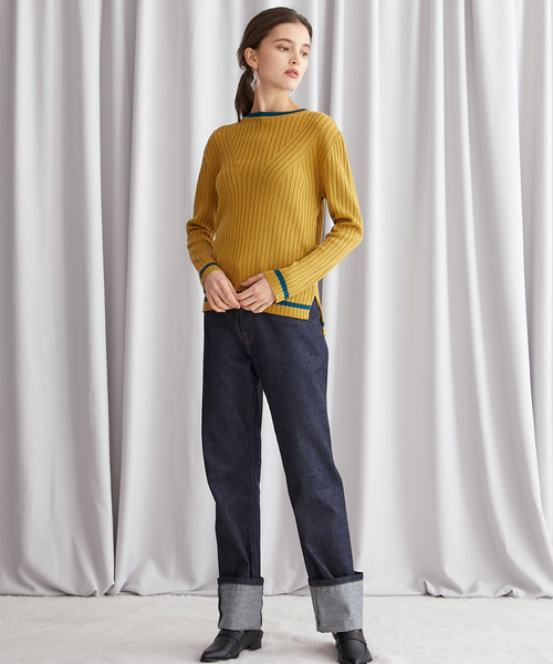 STUDIOUS（ステュディオス）の「【STUDIOUS】リブ パターンクルーネックニット（ニット/セーター・レディース・ベージュ/パープル/ネイビー/マスタード・FREE）」の11枚目の写真