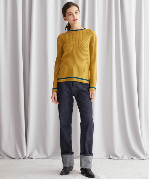 STUDIOUS（ステュディオス）の「【STUDIOUS】リブ パターンクルーネックニット（ニット/セーター・レディース・ベージュ/パープル/ネイビー/マスタード・FREE）」の12枚目の写真