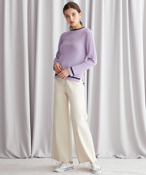 STUDIOUS（ステュディオス）の「【STUDIOUS】リブ パターンクルーネックニット（ニット/セーター・レディース・ベージュ/パープル/ネイビー/マスタード・FREE）」の9枚目の写真