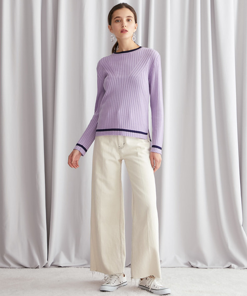 STUDIOUS（ステュディオス）の「【STUDIOUS】リブ パターンクルーネックニット（ニット/セーター・レディース・ベージュ/パープル/ネイビー/マスタード・FREE）」の10枚目の写真