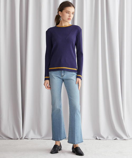 STUDIOUS（ステュディオス）の「【STUDIOUS】リブ パターンクルーネックニット（ニット/セーター・レディース・ベージュ/パープル/ネイビー/マスタード・FREE）」の7枚目の写真