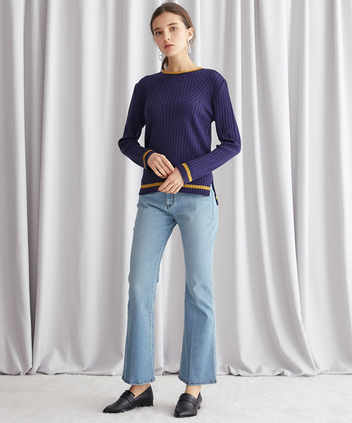 STUDIOUS（ステュディオス）の「【STUDIOUS】リブ パターンクルーネックニット（ニット/セーター・レディース・ベージュ/パープル/ネイビー/マスタード・FREE）」の8枚目の写真