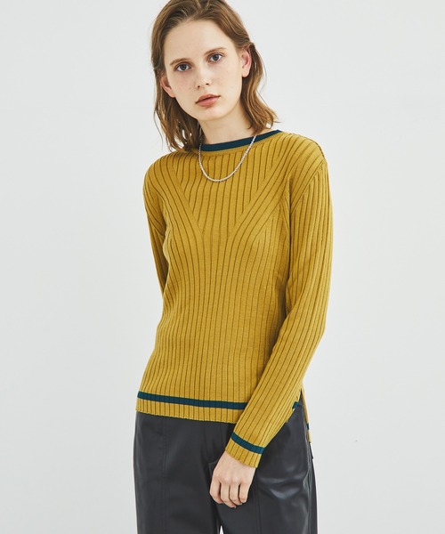 STUDIOUS（ステュディオス）の「【STUDIOUS】リブ パターンクルーネックニット（ニット/セーター・レディース・ベージュ/パープル/ネイビー/マスタード・FREE）」の19枚目の写真