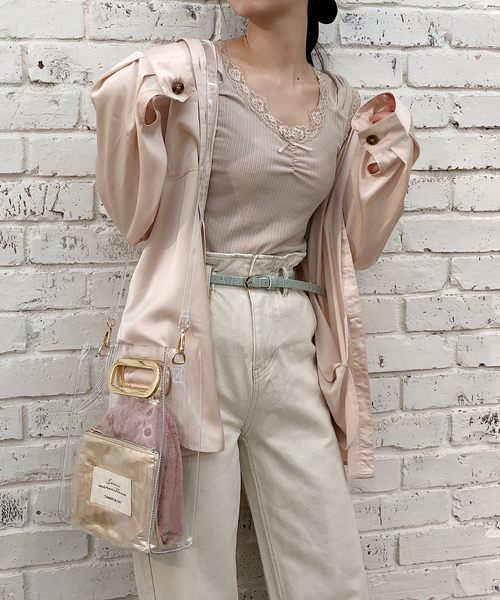 one after another NICE CLAUP（ワンアフターアナザーナイスクラップ）の「ポーチ付き３点セットPVCバッグ（ショルダーバッグ・レディース・アイボリー/ピンク/アニマル・FREE）」の7枚目の写真