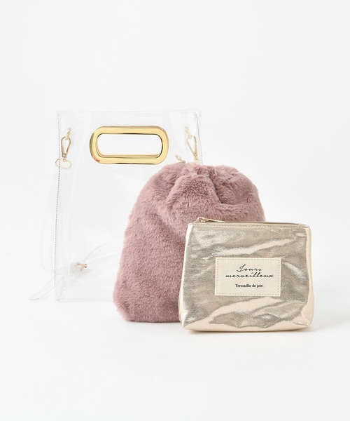 one after another NICE CLAUP（ワンアフターアナザーナイスクラップ）の「ポーチ付き３点セットPVCバッグ（ショルダーバッグ・レディース・アイボリー/ピンク/アニマル・FREE）」の22枚目の写真