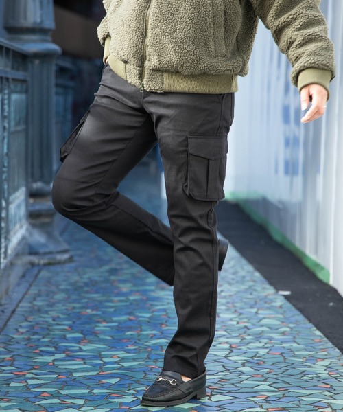 NYLAUS(ナイラス)の「NYLAUS 防風 ストレッチ スリム カーゴパンツ(カーゴパンツ)」|ブラック