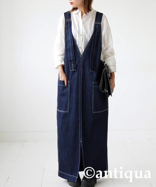 antiqua(アンティカ)の「綿100%サロペットデニムスカート(サロペット/オーバーオール・レディース・ノンウォッシュ・FREE)」の15枚目の写真