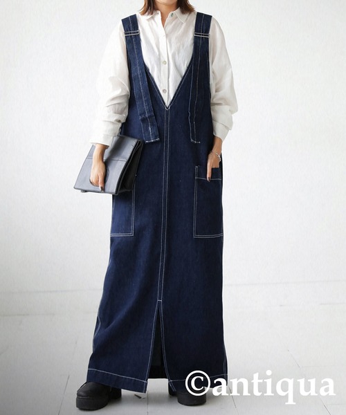 antiqua(アンティカ)の「綿100%サロペットデニムスカート(サロペット/オーバーオール・レディース・ノンウォッシュ・FREE)」の16枚目の写真
