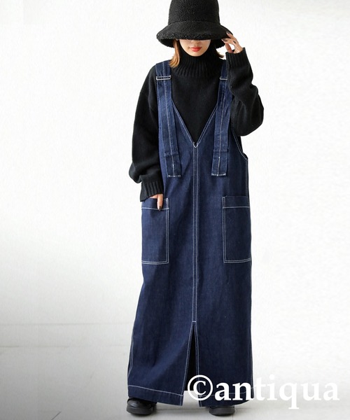 antiqua(アンティカ)の「綿100%サロペットデニムスカート(サロペット/オーバーオール・レディース・ノンウォッシュ・FREE)」の19枚目の写真