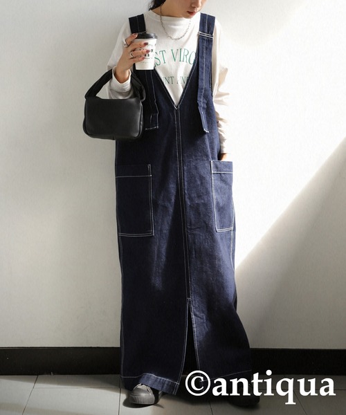 antiqua(アンティカ)の「綿100%サロペットデニムスカート(サロペット/オーバーオール・レディース・ノンウォッシュ・FREE)」の10枚目の写真