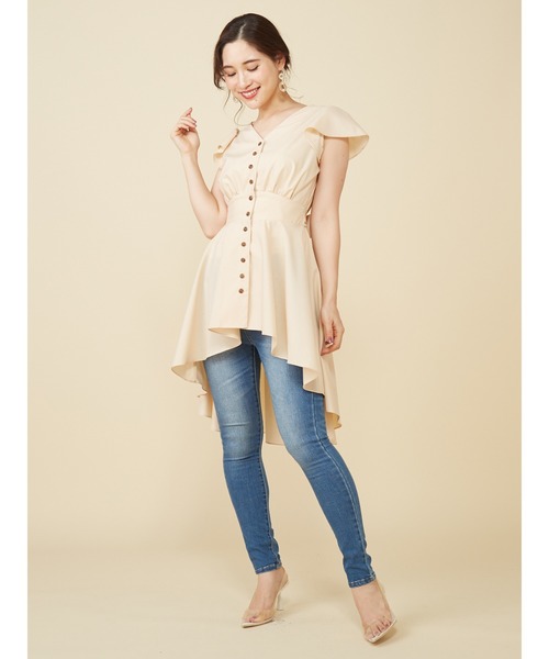 ROYAL PARTY（ロイヤルパーティー）の「袖フリルフィッシュテールブラウス（シャツ/ブラウス・レディース・オフホワイト/ベージュ/グリーン・FREE）」の2枚目の写真